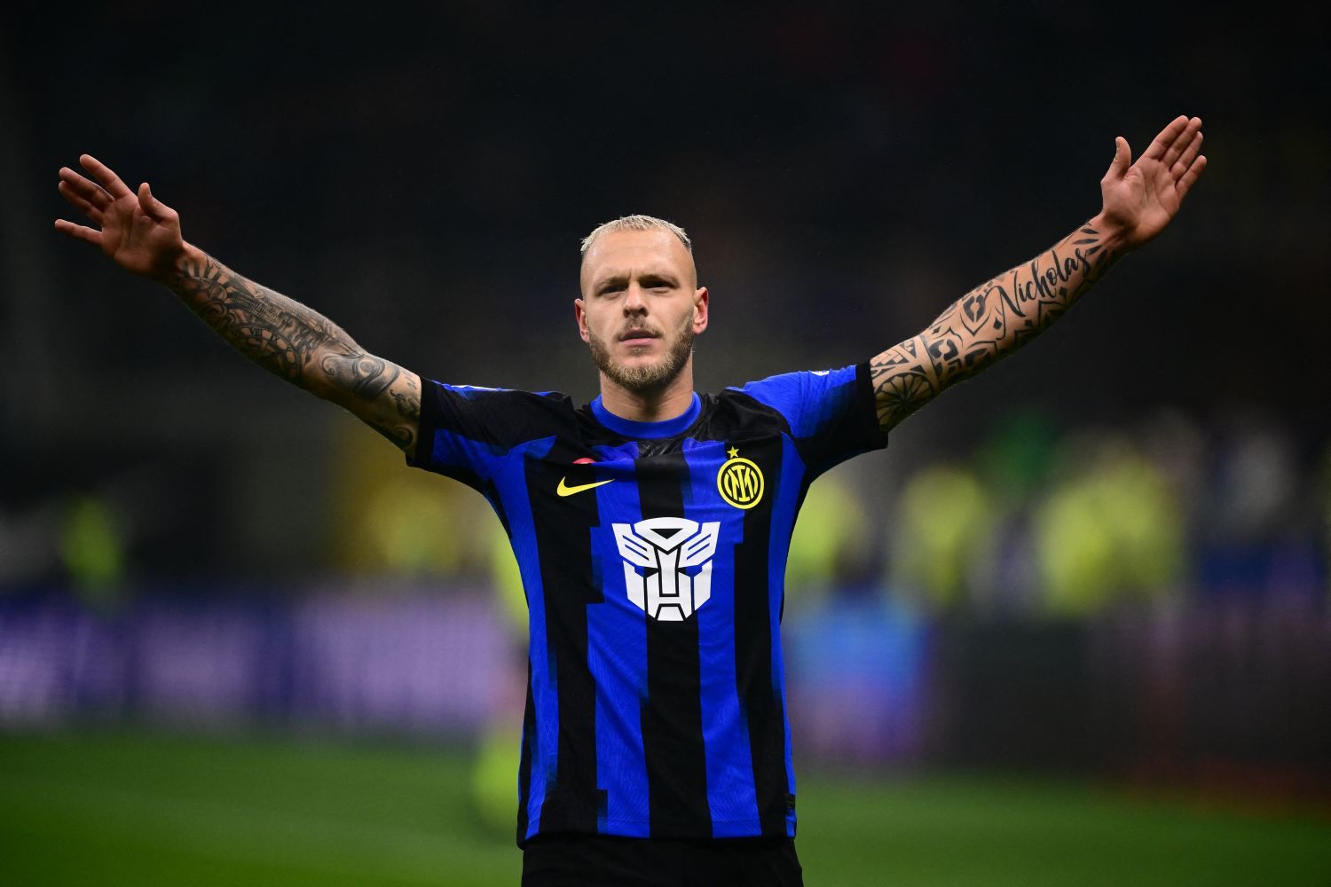 Maglia Ufficiale Inter 2023-24 Federico Dimarco - Replica Home Nr. 32, 100% Poliestere, Scollo A V, Per Bambino E Adulto