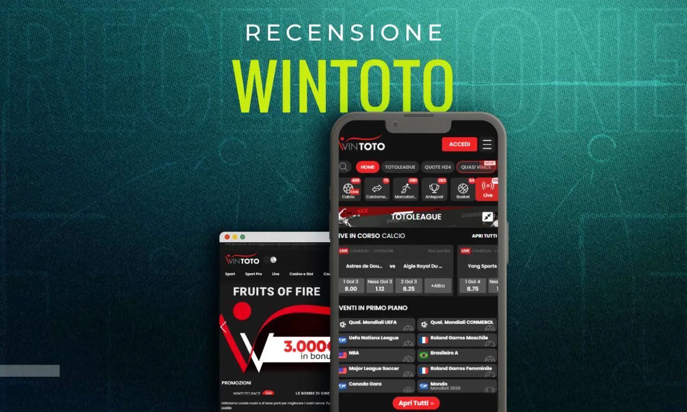 Schermata di Wintoto che mostra slot e scommesse