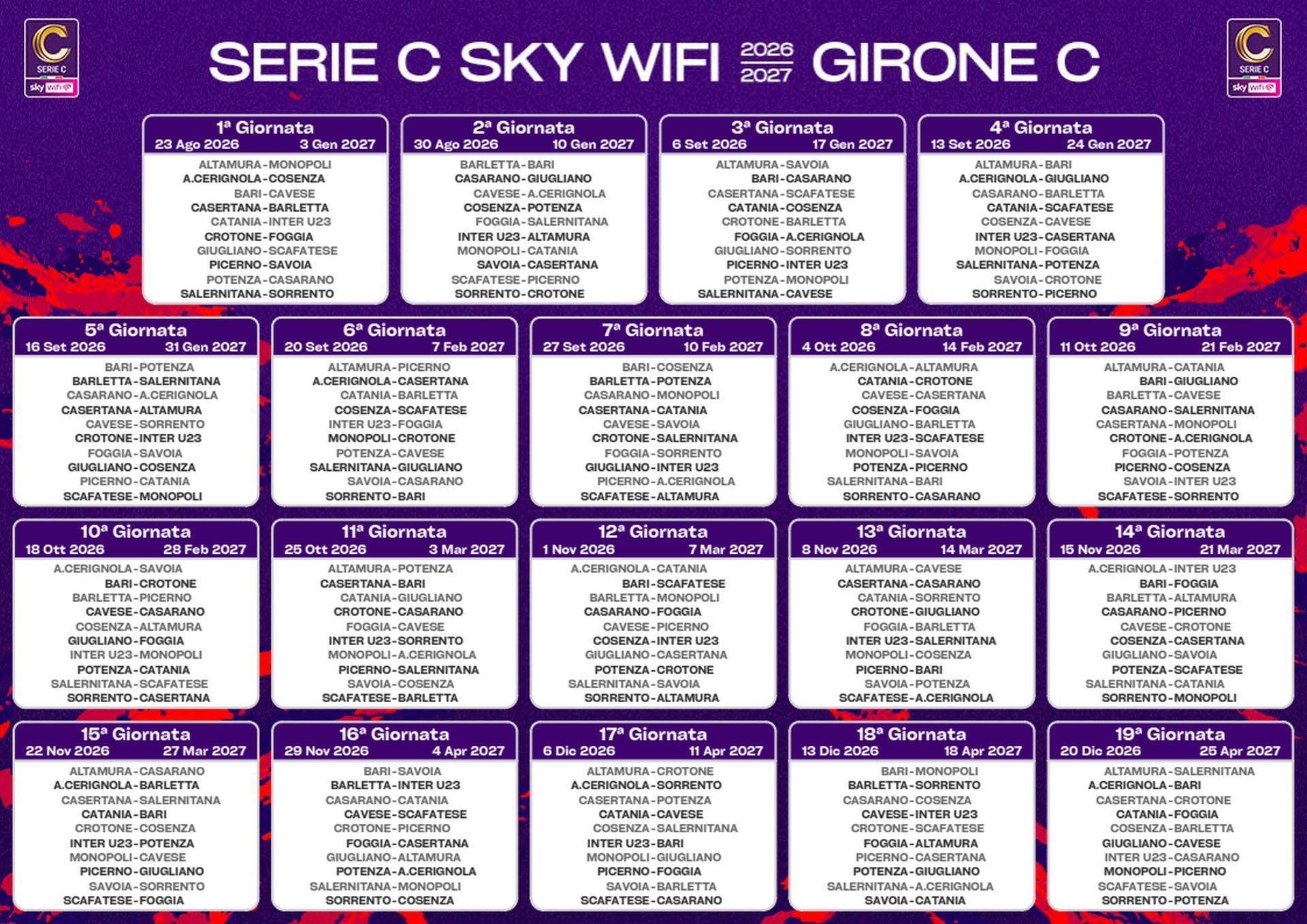 Calendario Girone C Serie C 2026 2027