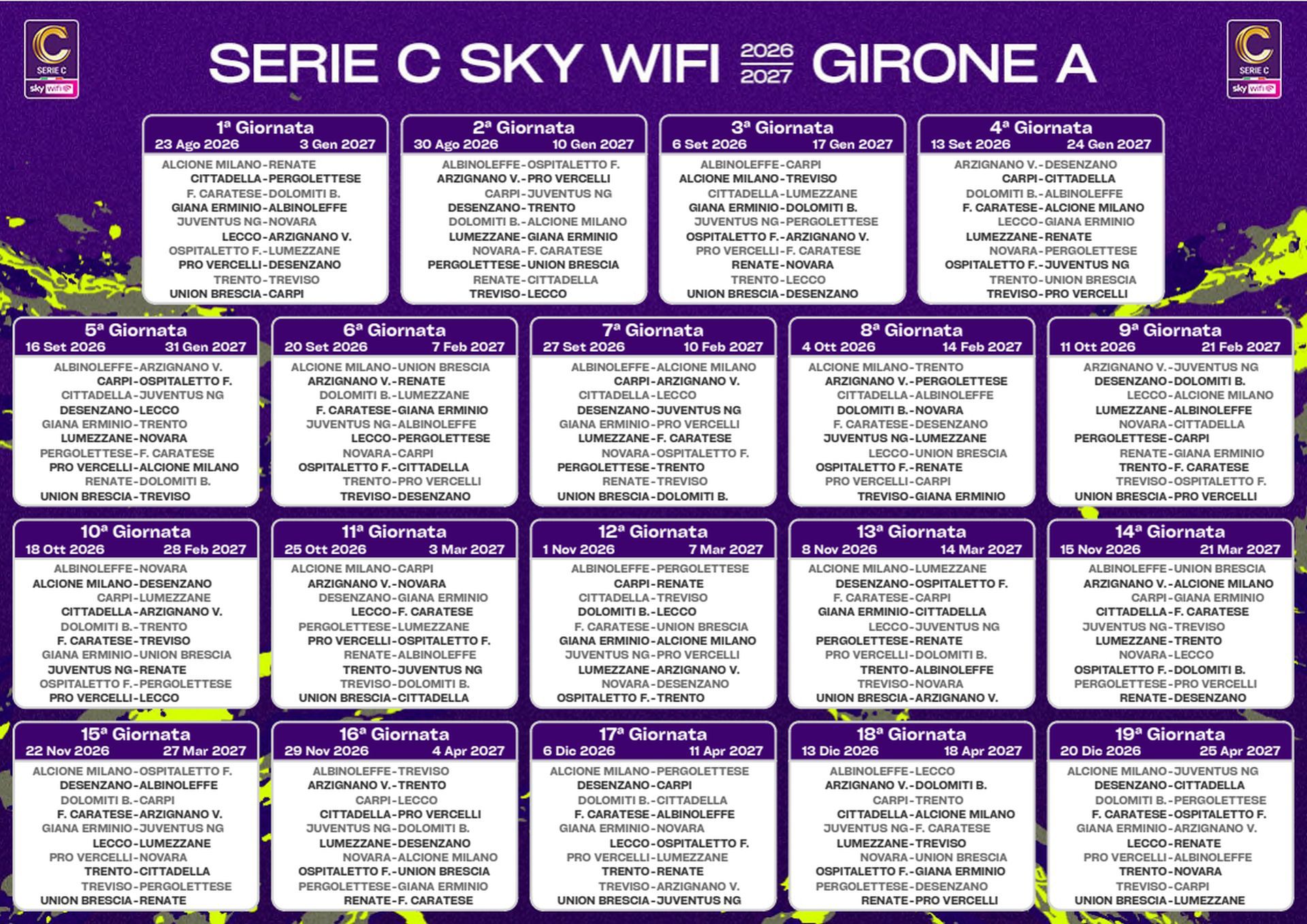 Calendario Girone A Serie C 2026 2027